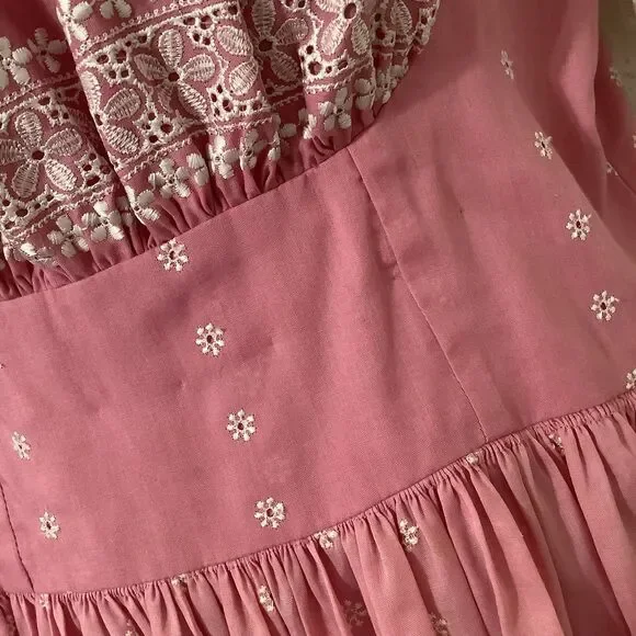 Vintage Pink Fairy Cottagecore Western Handmade Babydoll Fairy Puff Sleeve Dress - Picture 5 of 10